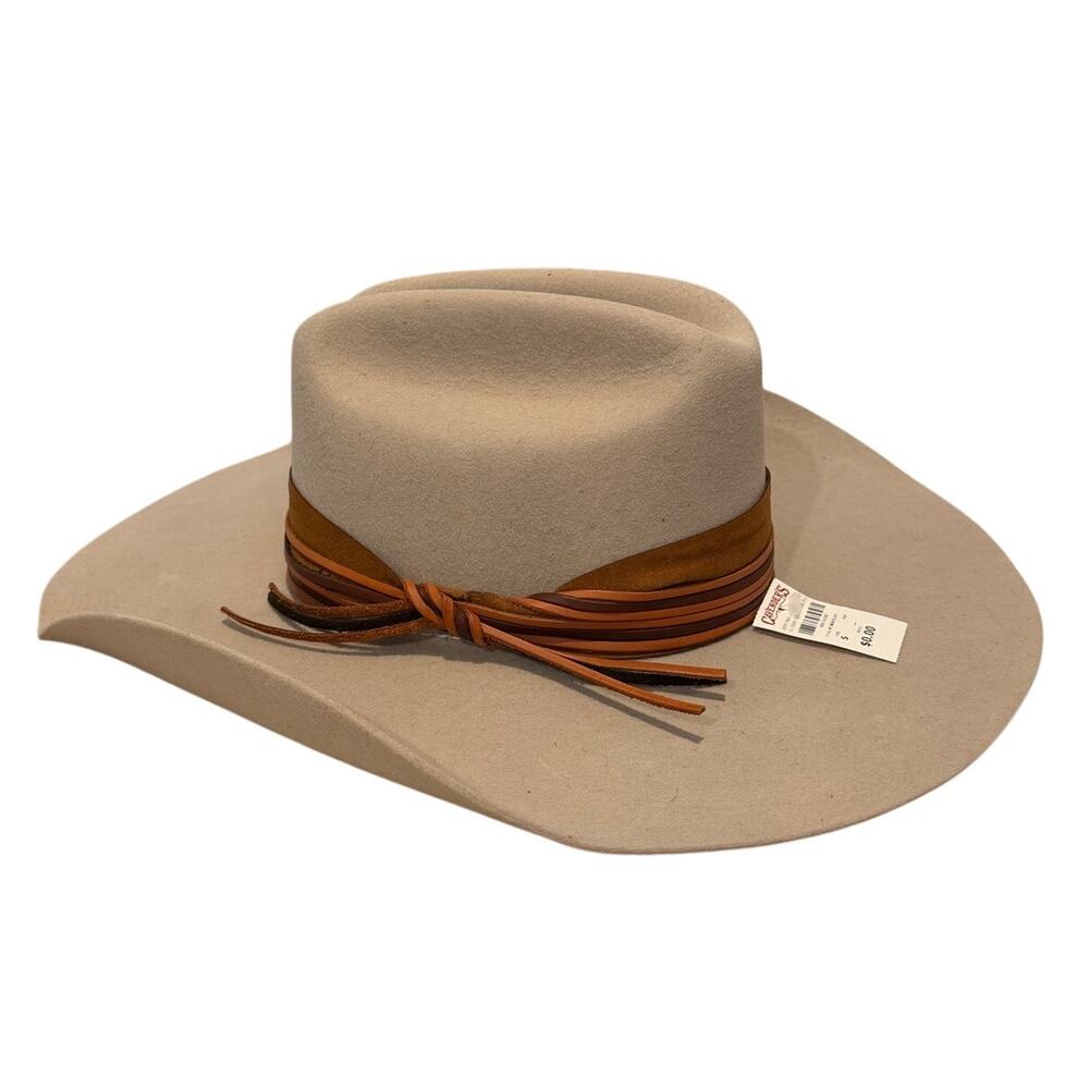 Cavenders Rockin C Whitley Western Hat Buckskin Wide Brim Leather Wrap NWT S